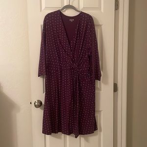 Deep purple printed wrap dress.